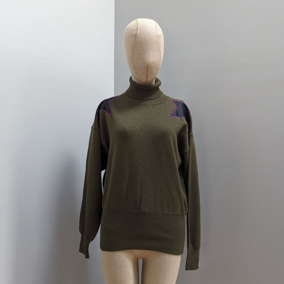 Meister Vintage Olive Green Star Turtleneck Sweater - Picture 1 of 9